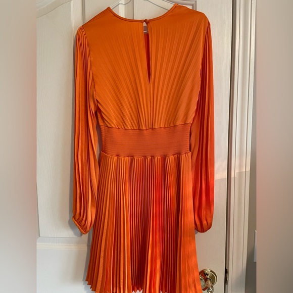 Snazzy Pleated Orange Asymmetrical A.L.C dress. - Picture 12 of 13